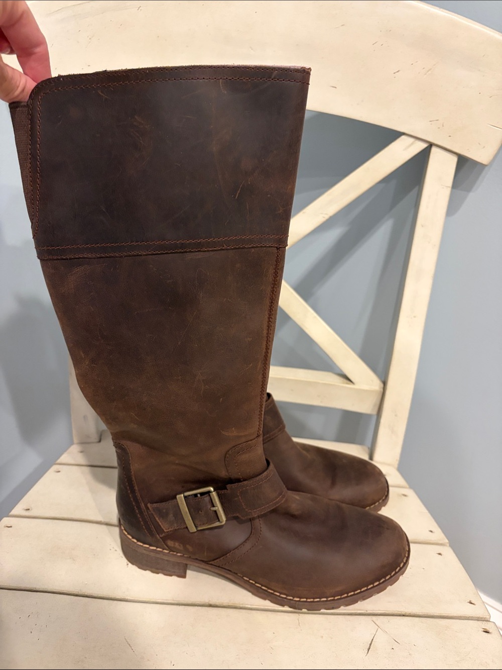 Timberland Women's Brown Leather Mid-Calf Buckle Boots